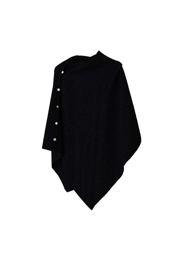 Women's Knit Cape Shawl, Cardigan Style Sleeveless Duster Vest for Early Fall Layering, Fashionable Open Front Cover Up for Autumn and Winter Outerwear Black