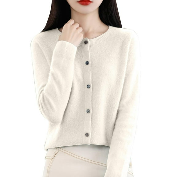 Women's Knit Cardigan Button Front Long Sleeve Soft Cozy Knit Wrap (Beige, M)