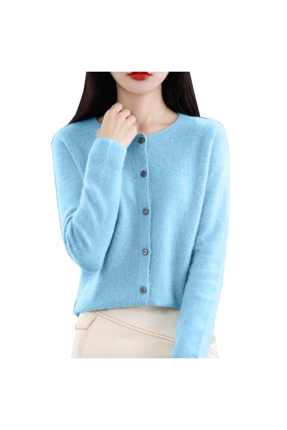 Women's Knit Cardigan Button Front Long Sleeve Soft Cozy Knit Wrap (Light Blue, M)