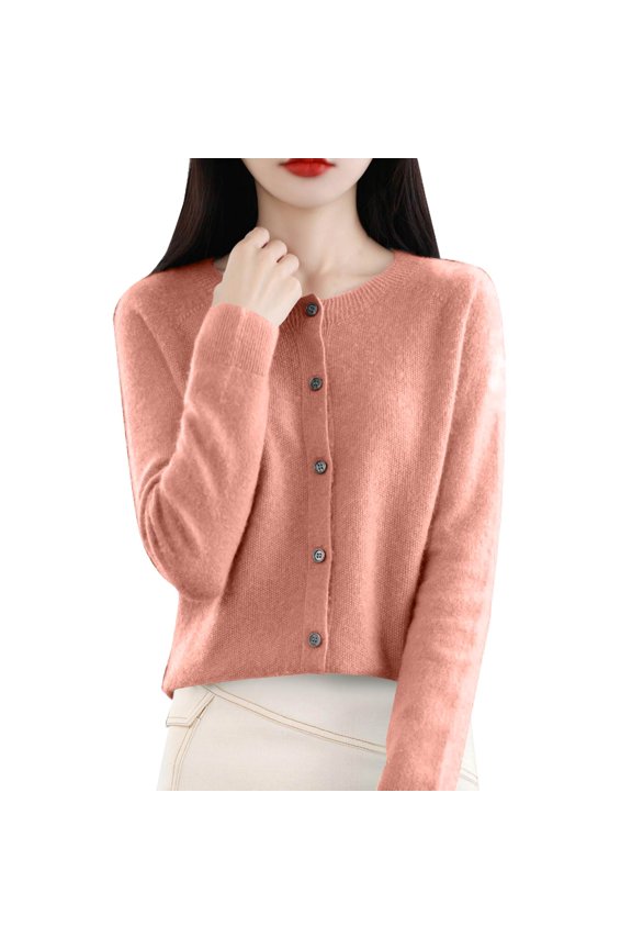 Women's Knit Cardigan Button Front Long Sleeve Soft Cozy Knit Wrap (Pink, S)