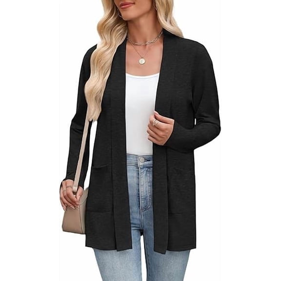 Women's Knit Cardigan, Long Sleeve Open Front Casual Top with Pockets, S-XXL,XL,black
