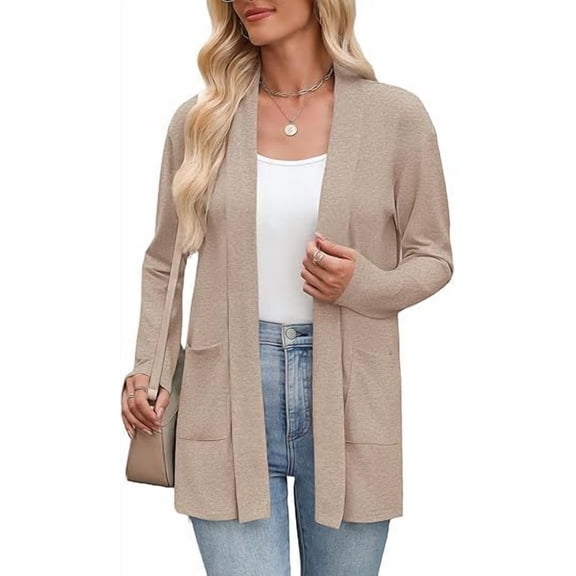 Women's Knit Cardigan, Long Sleeve Open Front Casual Top with Pockets, S-XXL,XL,khaki