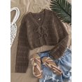 thumbnail image 1 of Women's Knit Cardigan Open Front Tie Front Long Sleeve Cropped Loose Fit Ribbed Cuffs Hem Top for Spring Summer Fall Layering Boho Vacation Daily Outfits, 1 of 5