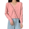 thumbnail image 1 of Women's Knit Cardigan, Spring Soild Color V-neck Long Sleeve Thin Korean Style Crop Tops, 1 of 5