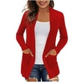thumbnail image 1 of Women's Knit Cardigan Sweater Long Open Front Long Sleeve Sweater with Pockets Lightweight Fall Knitted Coats (Red 2XL), 1 of 6
