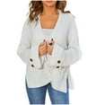 thumbnail image 1 of Women's Knit Cardigan Sweater Long Sleeve Split Button Down Cardigans with Pockets Oversized Chunky Sweater Coats White, XL, 1 of 7