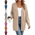 thumbnail image 1 of Women's Knit Cardigan Sweater Long Sleeve V-Neck Relaxed Fit Fall Tops with Pockets, 1 of 9