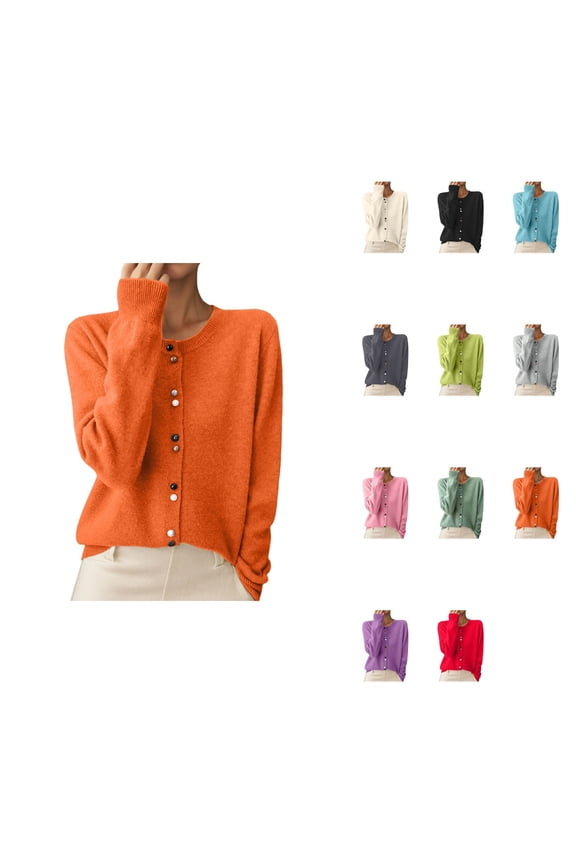 Women's Knit Cardigan Sweater, Soft Round Neck Open Front, Long Sleeve Casual Lightweight Versatile Stylish Loose Fit Cozy Winter Fall Spring Tops with Pockets