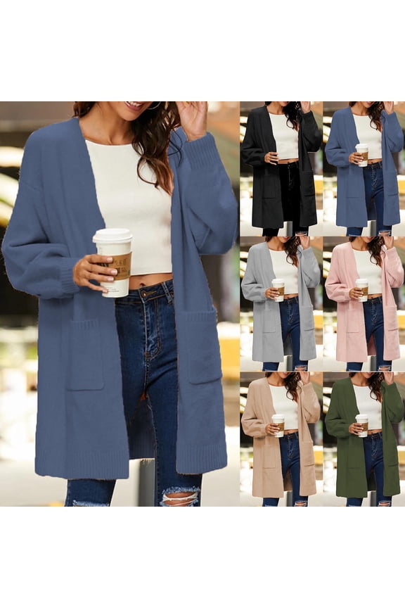 Women's Knit Cardigan Sweaters Longline Tunic S with Double Pockets Casual Loose Fit Solid Color Soft Yarn Knit for Daily Wear Business Office Vacation Outfits Fashion Essential Gift for Women