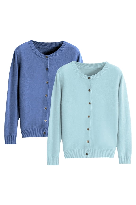 Women's Knit Cardigans 2-Pack, Soft Crochet Open Front Sweaters with Round Neck, Lightweight Layering Cardigan, Comfortable Loungewear Cardigans for Women, Spring Autumn Winter Daily Wear