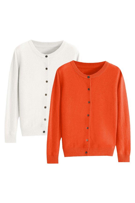 Women's Knit Cardigans 2-Pack, Soft Crochet Open Front Sweaters with Round Neck, Lightweight Layering Cardigan, Comfortable Loungewear Cardigans for Women, Spring Autumn Winter Daily Wear