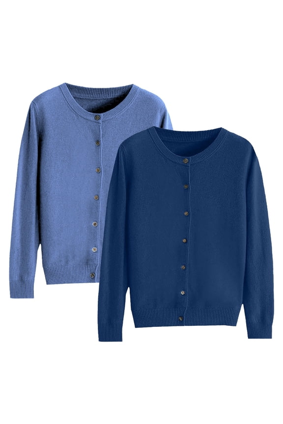Women's Knit Cardigans 2-Pack, Soft Crochet Open Front Sweaters with Round Neck, Lightweight Layering Cardigan, Comfortable Loungewear Cardigans for Women, Spring Autumn Winter Daily Wear