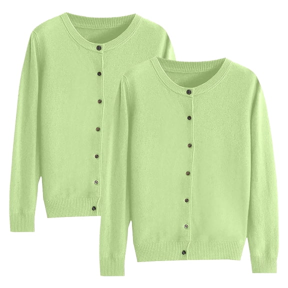 Women's Knit Cardigans 2-Pack, Soft Crochet Open Front Sweaters with Round Neck, Lightweight Layering Cardigan, Comfortable Loungewear Cardigans for Women, Spring Autumn Winter Daily Wear Green M