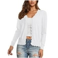 thumbnail image 1 of Women's Knit Cardigans Long Sleeve V Neck Scalloped Button Down Lightweight Trendy Shrugs Cotton Jumper Outerwear (S, White), 1 of 7
