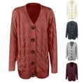 thumbnail image 1 of Women's Knit Cardigans Loose Fit Long Sleeve Button Pocket Sweaters Coat Pullover Warm Soft Casual Fall Winter Fashion Gift | CSEONE,Red XL, 1 of 7