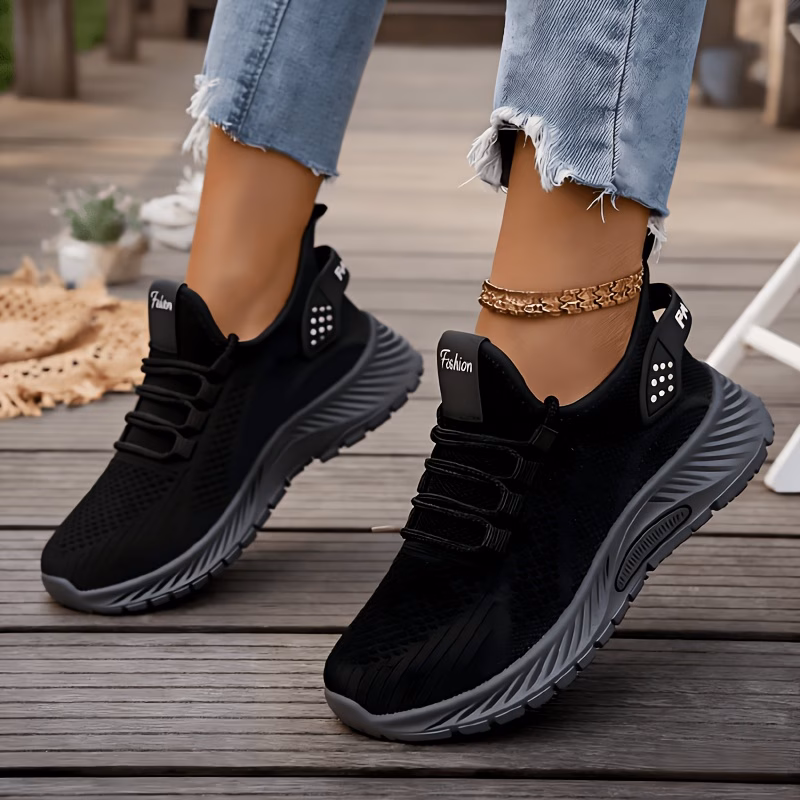 Women's Knit Casual Sneakers, Comfortable Lace-Up Air Cushion Platform Shoes, Lightweight Breathable Walking Footwear