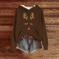 thumbnail image 1 of Women's Knit Christmas Deer Printed Hooded Sweatshirt, Cute Long Sleeve Pullover Hoodie, Fall Winter Fashion Casual Top,Brown,XL, 1 of 5