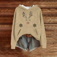 thumbnail image 1 of Women's Knit Christmas Deer Printed Hooded Sweatshirt, Cute Long Sleeve Pullover Hoodie, Fall Winter Fashion Casual Top,Khaki,M, 1 of 5