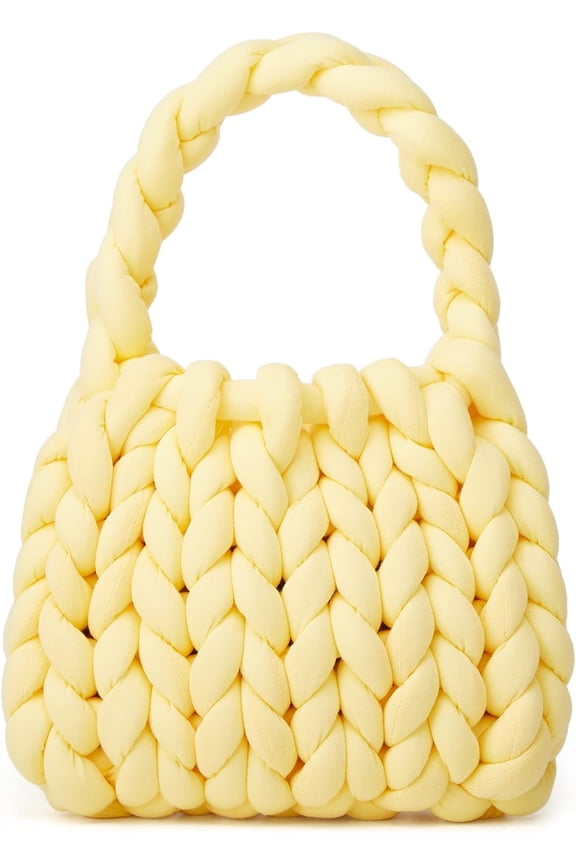 Women's Knit Clutch Bag Handmade Woven Polyeater Knit Satchel Purse Handbag Shoulder Solid Color Bag