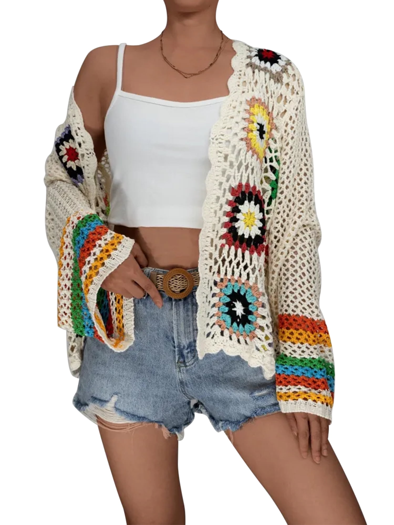 EINCcm Women Vintage Crochet Granny Square Cardigan Jumper EINCcm Women Vintage Crochet Granny Square Cardigan Jumper