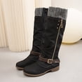 thumbnail image 1 of Women’s Knit Cuff Knee‑High Tall Boots, Side Zip Buckle Strap Winter Boots, Low Block Heel Warm Fashion Footwear, 1 of 8