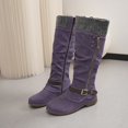 thumbnail image 1 of Women’s Knit Cuff Knee‑High Tall Boots, Side Zip Buckle Strap Winter Boots, Low Block Heel Warm Fashion Footwear, 1 of 8