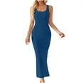thumbnail image 1 of Women's Knit Dress， Sleeveless Ribbed Bodycon Midi Dress with Square Neck and High Slit， Summer Casual Dress, 1 of 5