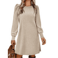 thumbnail image 1 of Women's Knit Dress with Puff Sleeves for Fall Winter - Round Neck Casual Tunic Dress, 1 of 6