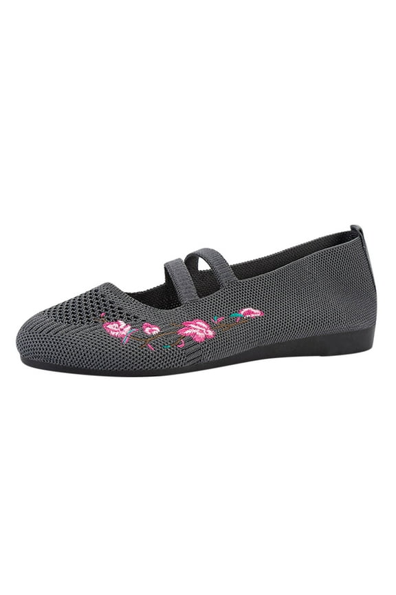 Women's Knit Embroidery Slip-on Casual Loafers,Fashion Comfortable Mesh Bohemia Flats Walking Beach Shoes,Lightweight Breathable Non-Slip Mary Jane Shoes