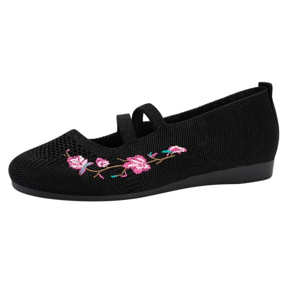 Women's Knit Embroidery Slip-on Casual Loafers,Fashion Comfortable Mesh Bohemia Flats Walking Beach Shoes,Lightweight Breathable Non-Slip Mary Jane Shoes