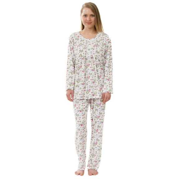 Women's Knit Floral Pajama Set White