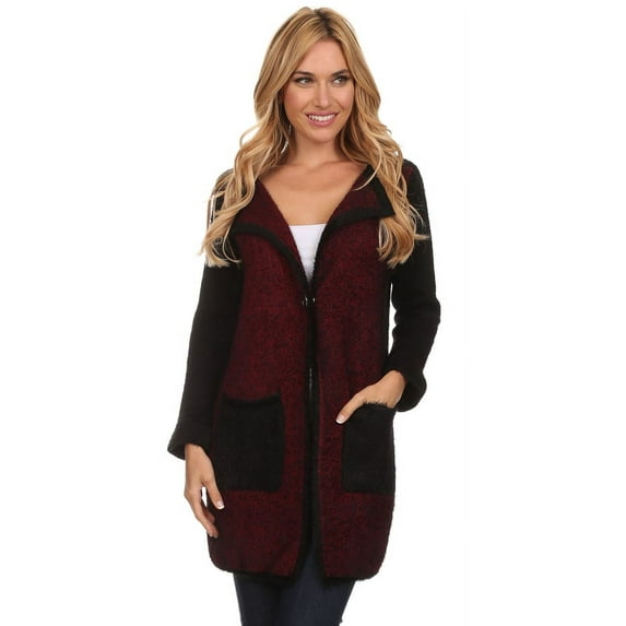 Women's Knit Fuzzy Button Down Cardigan Sweater Coat with Pockets