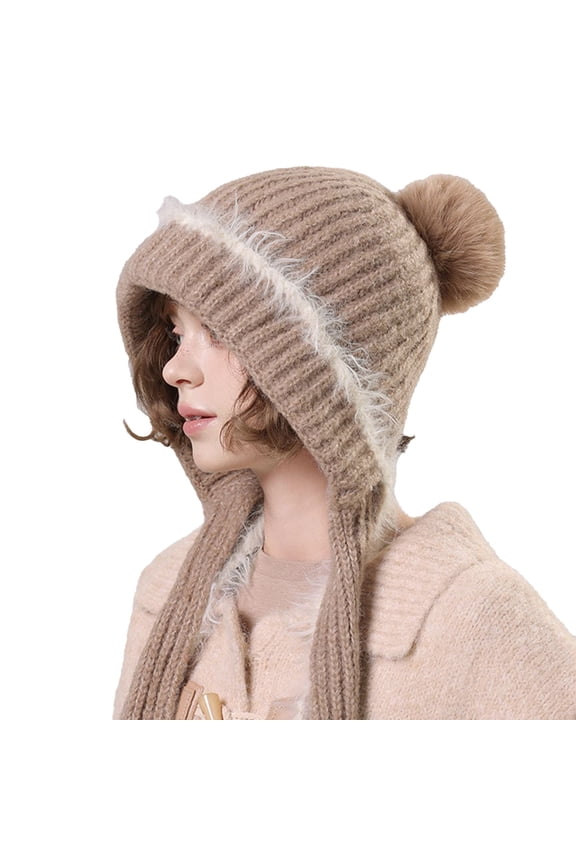 Women's Knit Hat and Scarf Set, 2-in-1 Pullover Balaclava, Winter Face Cover, Cold Weather Neck Gaiter, Outdoor Sports Mask, Fleece Lined Headwear, Running Ski Mask - Khaki