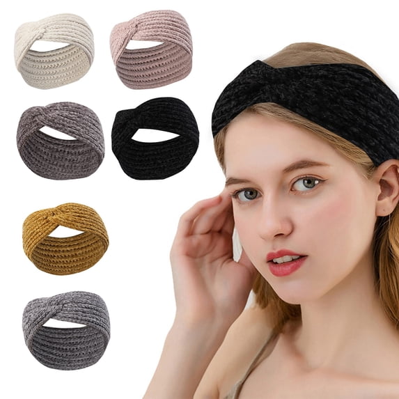 Women's Knit Headband, Cross Twist Wide Brim Hairband, Thick Acrylic Wool Winter Head Wrap for Warmth, Sports, and Casual Fashion-Black