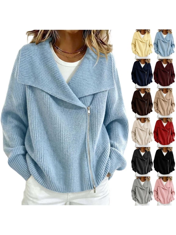 Women's Knit Jacket Zip Up Shawl Collar Long Sleeve Ribbed Knit Cropped Cardigan Plus Size Fall Winter Trendy Casual Streetwear Sweater Coat Yellow