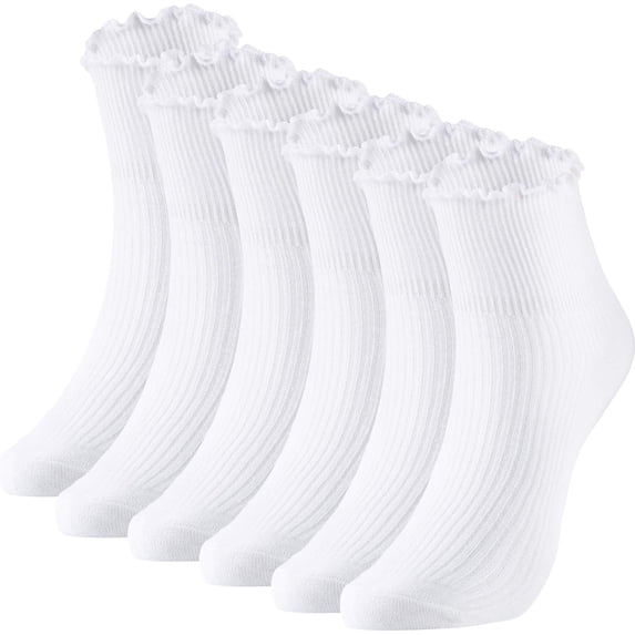 Women's Knit Lace Ruffle Socks Solid Color Casual Socks 6 Pair