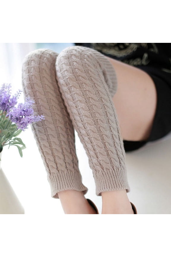 Women's Knit Leg Warmers, Winter Warm Wool Sleeves for Ankle and Calf, Fashion Crochet Long Socks, Cozy Cold Weather Accessory for Women - Light Grey