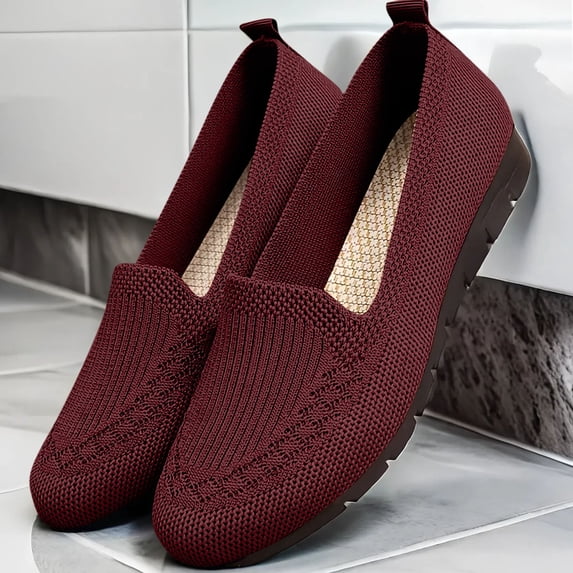 Women's Knit Loafers, Breathable Slip-On Shoes, Casual Flat Round Toe Ballet Flats for Walking, Lightweight Comfort Footwear for Spring and Autumn