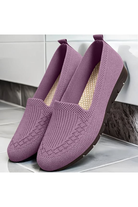 Women's Knit Loafers, Breathable Slip-On Shoes, Casual Flat Round Toe Ballet Flats for Walking, Lightweight Comfort Footwear for Spring and Autumn