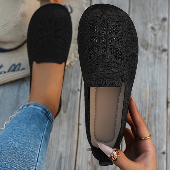 Women's Knit Loafers, Breathable Slip on Flats with Soft Sole, Casual Round Toe Shoes for Walking, Commute, and Everyday Wear