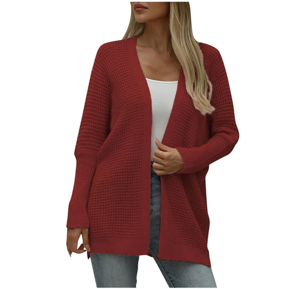 Women's Knit Loose Cardigan Long Sleeve Solid Color Coat Open-Front Sweater Lightweight Soft Comfortable Top