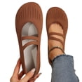 thumbnail image 1 of Women's Knit Mary Jane Flats Round Toe Slip On Ballet Shoes Elastic Strap Breathable Soft Casual Work Office Daily Walking Flat Shoes, 1 of 9