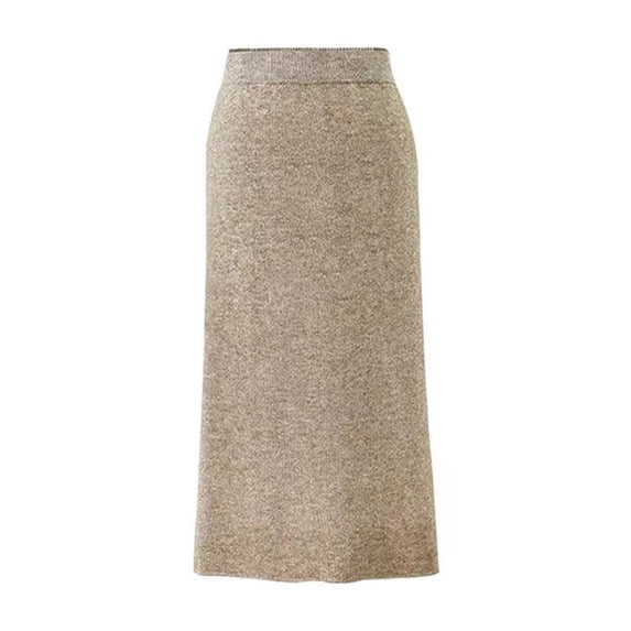 Women’s Knit Midi Skirt High Waist Ribbed Stretch A Line Casual Pullover Soft Sweater Skirt for Everyday Wear Beige XL