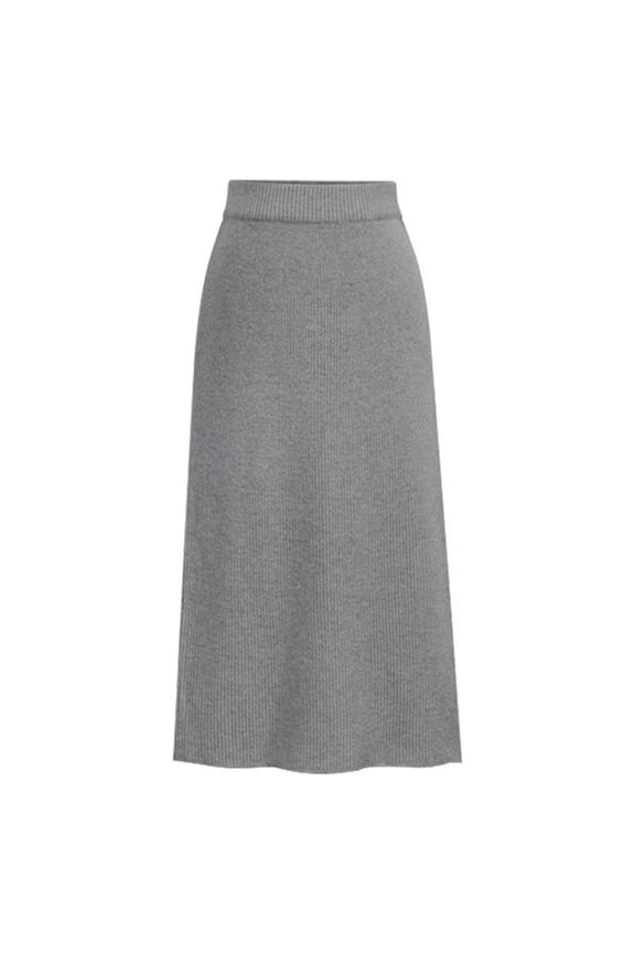 Women’s Knit Midi Skirt High Waist Ribbed Stretch A Line Casual Pullover Soft Sweater Skirt for Everyday Wear Light Gray 4XL