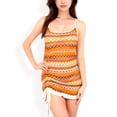 thumbnail image 1 of Women's Knit Mini Dress with Adjustable Drawstring Ruched Side and Vibrant Striped Pattern- Orange,X Large, 1 of 7