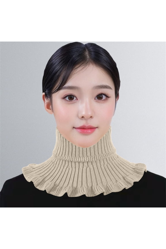 Women's Knit Neck Warmer Collar, Double Layer Thickened Warm Winter Neck Gaiter, Soft Knit Scarfette for All Season Outdoor and Daily Fashion Accessory Beige