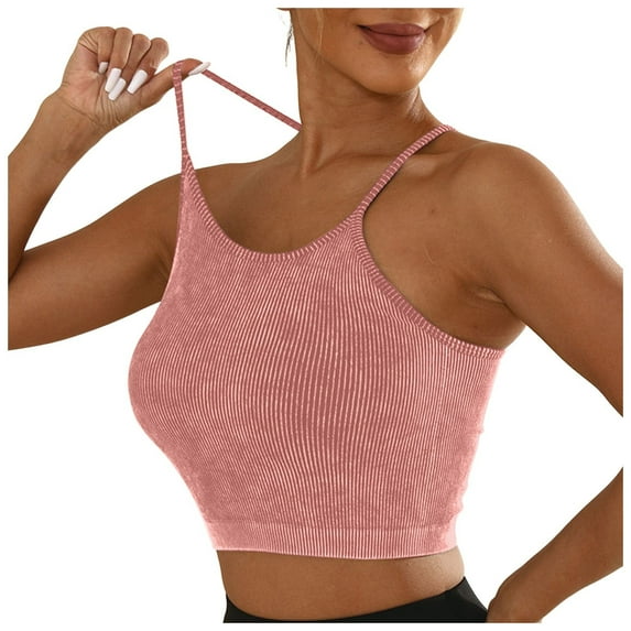 Women's Knit Padded Sports Bra - Racerback Spaghetti Strap - Workout Yoga Gym - S-L Sizes
