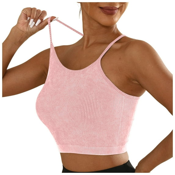 Women's Knit Padded Sports Bra - Racerback Spaghetti Strap - Workout Yoga Gym - S-L Sizes
