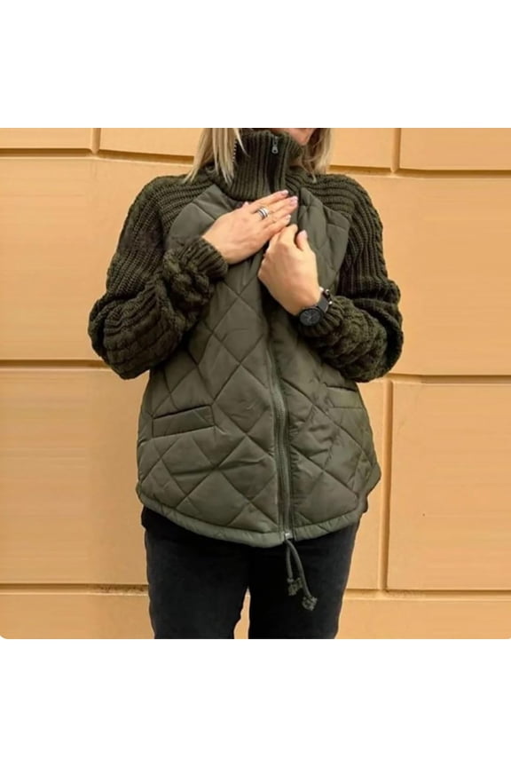 Women's Knit Patchwork Puffy Jacket Patchwork Jackets For Women Cozy Fall/Winter Outerwear plus Size Snowmobile Jackets The Coat for Women Jacket with Zipper for Women Women Anorak Winter Jacket Face