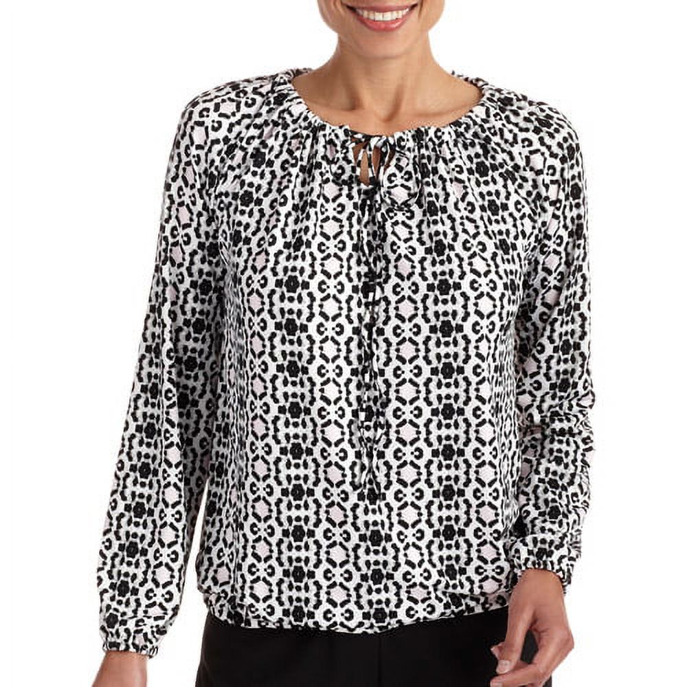 Women's Knit Peasant Top With Tie Detail - image 1 of 2
